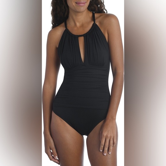 NEW La Blanca Island Goddess High Neck One Piece Swimsuit Black Size 12 - Picture 13 of 14